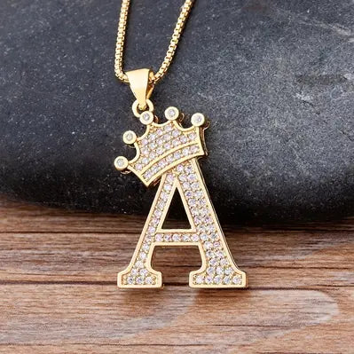 Luxury Zirconia Initial Crown Necklace
