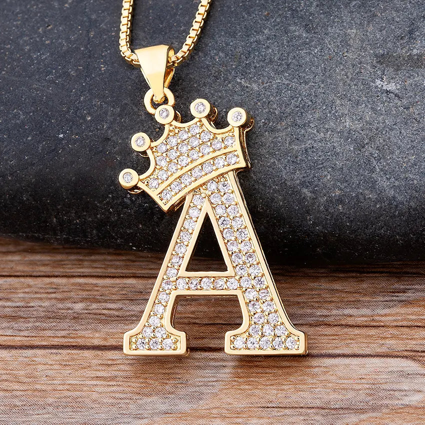Luxury Zirconia Initial Crown Necklace