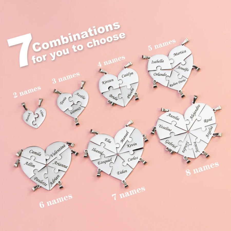 Custom Engraved Puzzle Heart Necklace