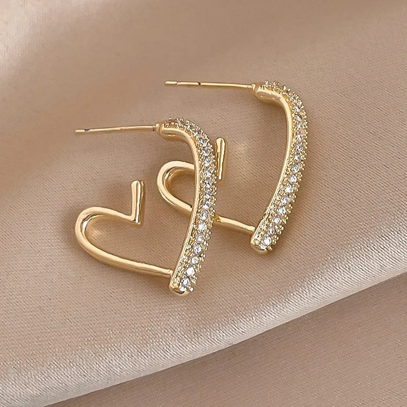 925 Silver Crystal Heart Drop Earrings