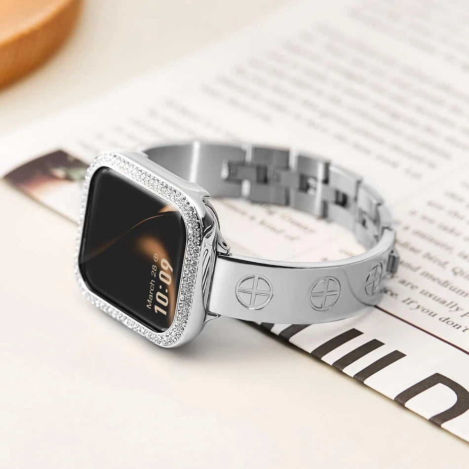 Nail Cut Zircon Metal Watch Strap