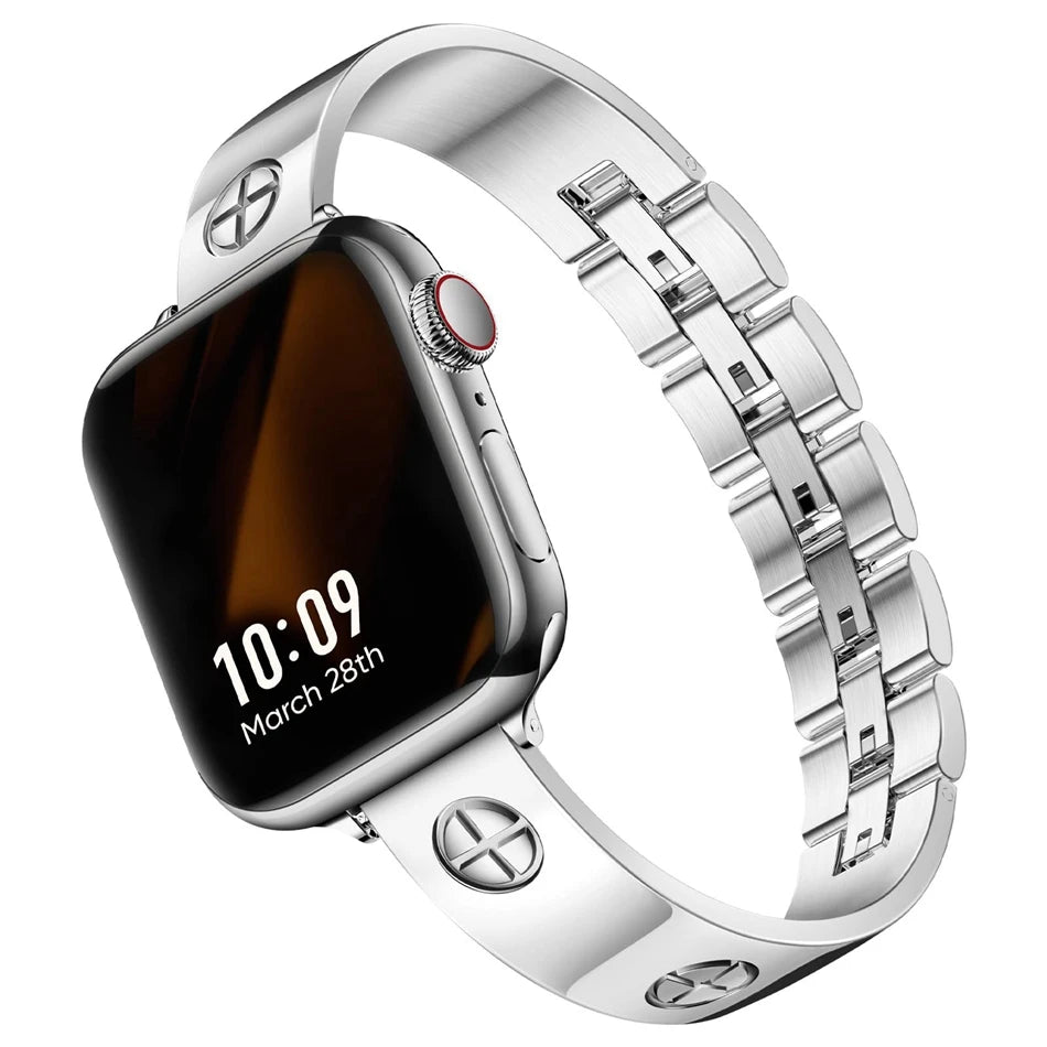 Nail Cut Zircon Metal Watch Strap