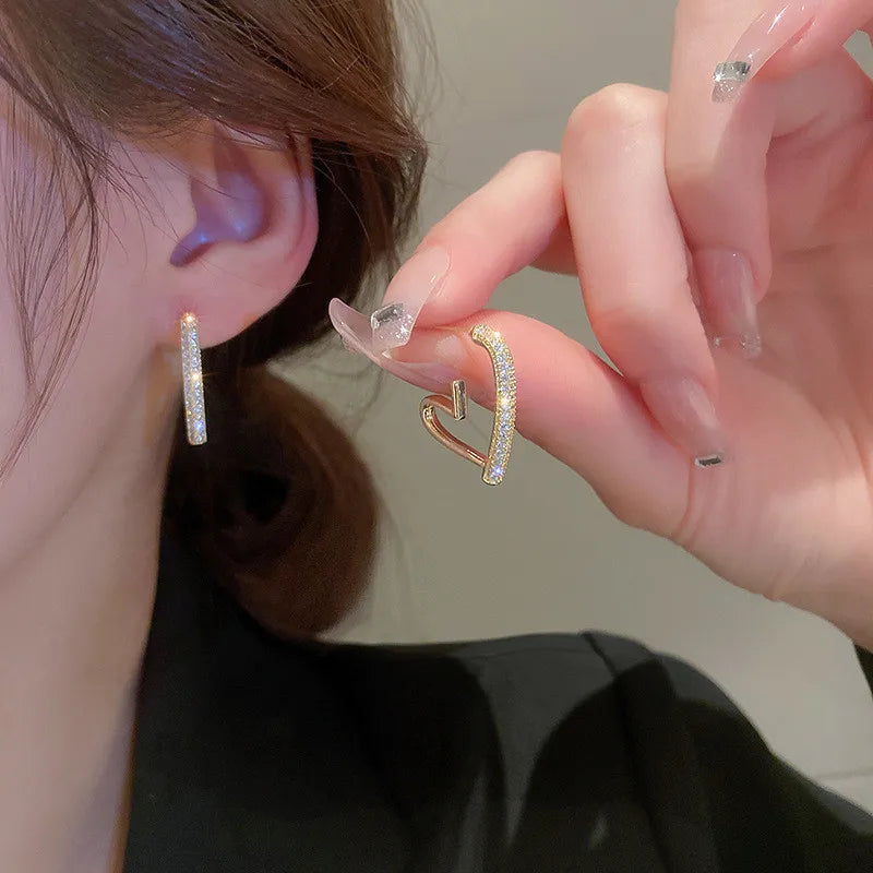 925 Silver Crystal Heart Drop Earrings