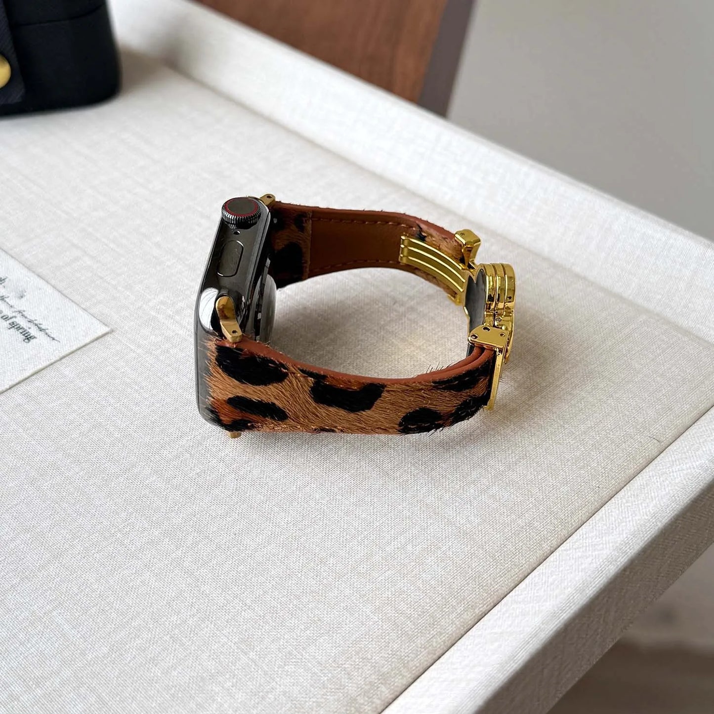 Leopard Leather Magnetic Apple Watch Strap