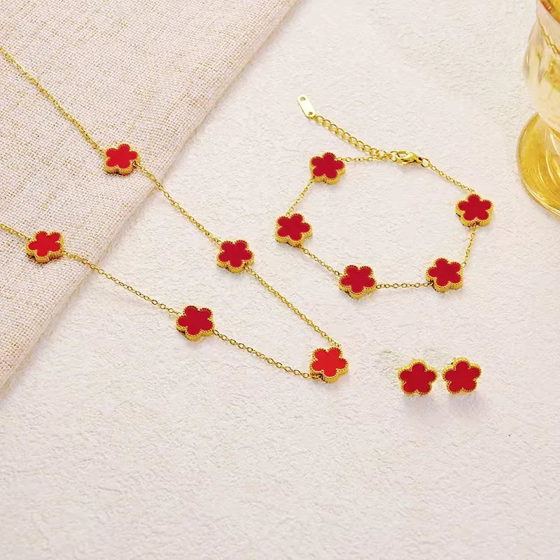 Five-Leaf Flower Jewelry Set