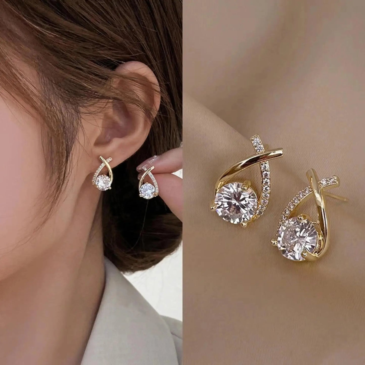 925 Silver Crystal Heart Drop Earrings
