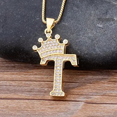 Luxury Zirconia Initial Crown Necklace
