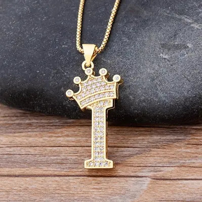 Luxury Zirconia Initial Crown Necklace