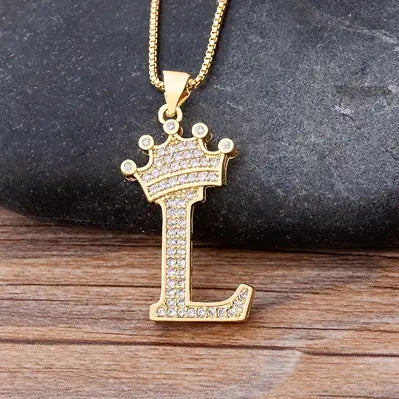 Luxury Zirconia Initial Crown Necklace
